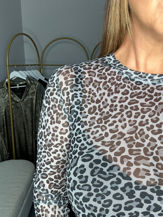 Leopard Mesh Top - Grey