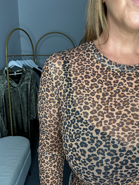 Leopard Mesh Top - Tan