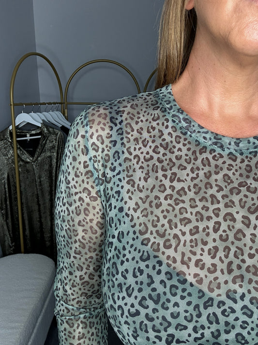 Leopard Mesh Top - Khaki