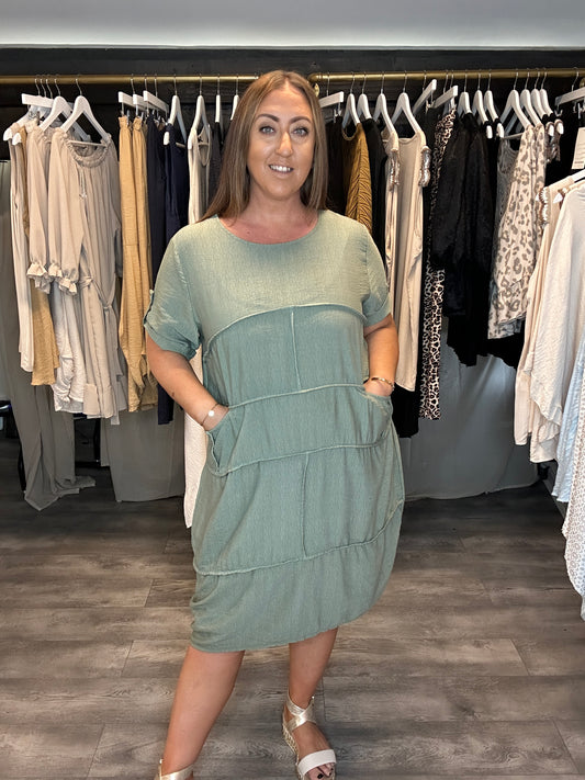 Crepe Seam Dress - Khaki