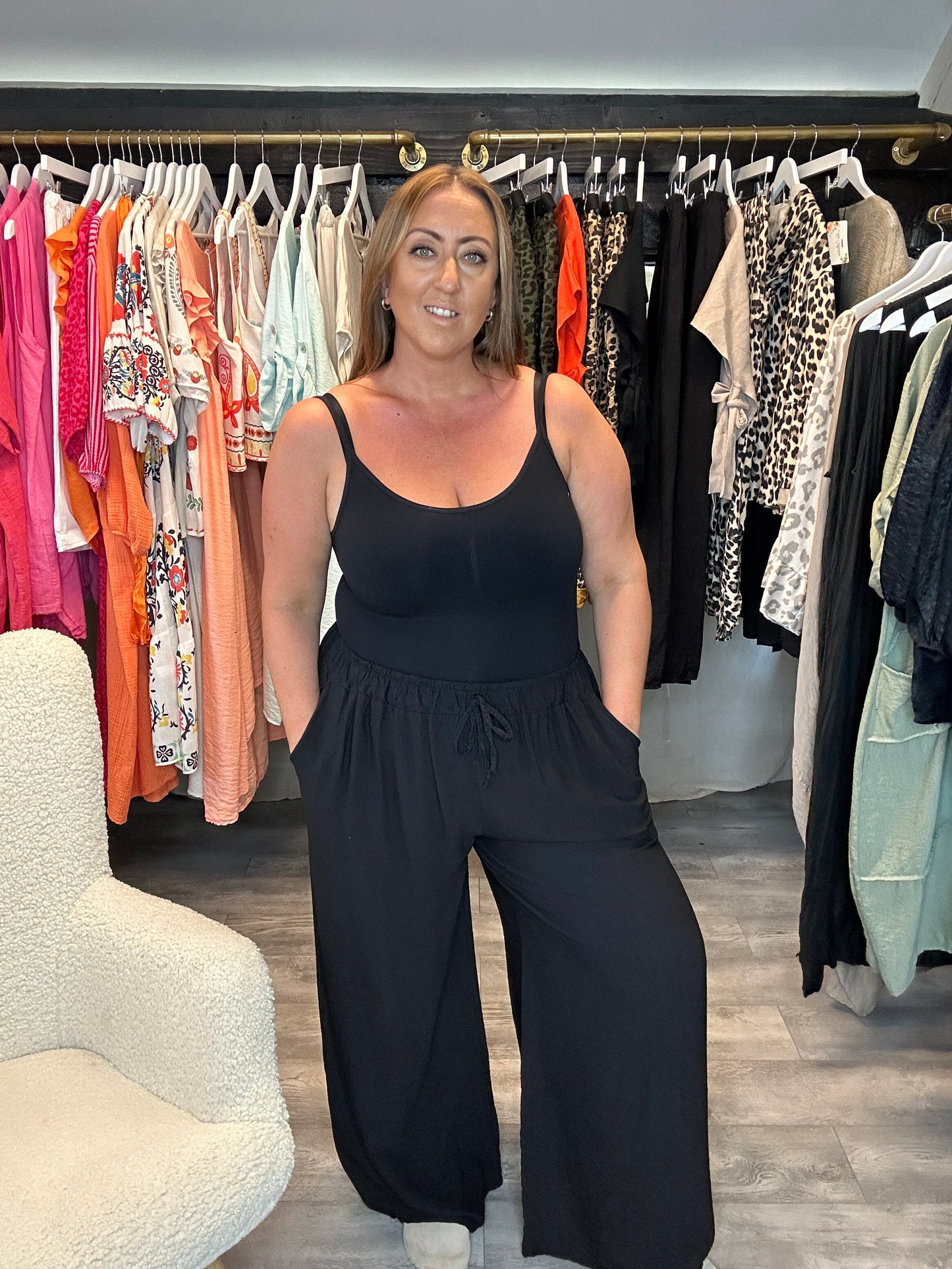 Wide Leg Crepe Trousers - Black