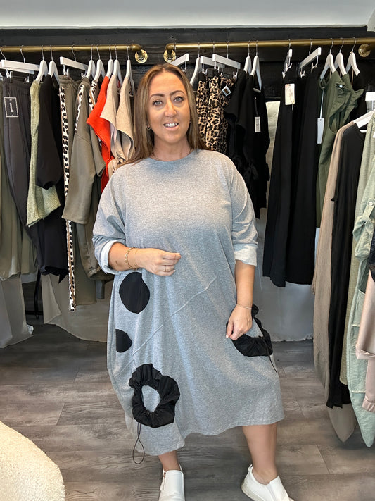 Patch Sweater Dress - Grey