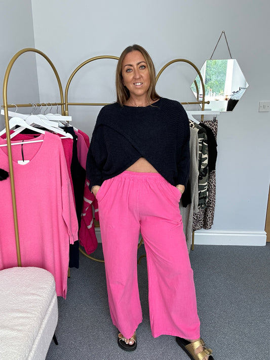 Wide Leg Cord Trousers - Pink