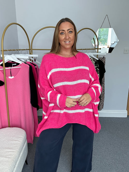 Oversized Striped Jumper - Pink